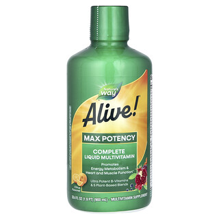Nature's Way, Alive! Multivitamină lichidă completă, eficacitate maximă, citrice, 30,4 fl oz (900 ml)