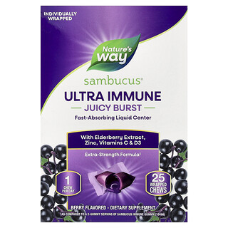 Nature's Way, Sambucus® Ultra Immune Juicy Burst, Baya, 25 comprimidos masticables en envoltorio
