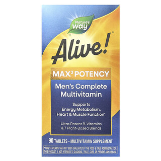 Nature's Way, Alive!® Max3, Multivitamines complètes pour hommes, 90 comprimés