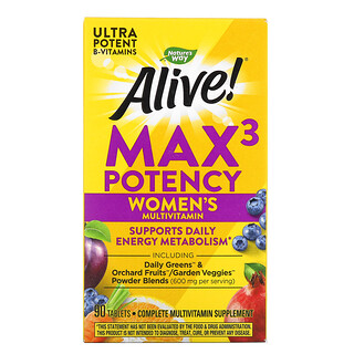 Nature's Way, Alive! Max3 Potency، متعدد الفيتامينات للنساء، 90 قرصًا