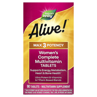 ناتشرز واي‏, Alive! ® Max 3 Potency ، متعدد الفيتامينات الكامل للنساء ، 90 قرصًا