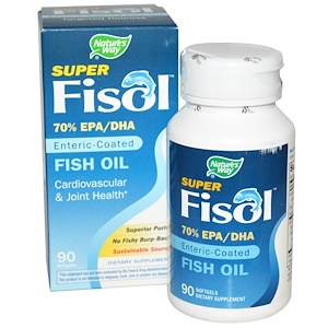 Nature's Way, Super Fisol, рыбий жир с энтеросолюбильным покрытием, 90 мягких капсул