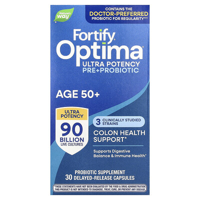 Nature's Way, Probiótico Optima®, Fortify® para mayores de 50 años, 90.000 millones de UFC, 30 cápsulas de liberación retardada