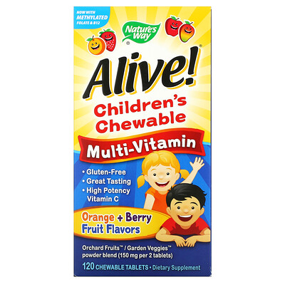 Nature's Way Alive! Детский жевательный мультивитамин, вкус апельсина и ягод, 120 жевательных таблеток
