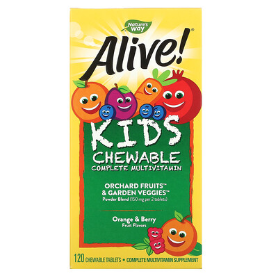 Nature's Way Alive! жевательный комплекс мультивитаминов для детей, со вкусом апельсина и ягод, 120 жевательных таблеток