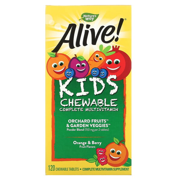 Nature's Way, Alive! Children‘s Chewable Multi-Vitamin, Multivitaminkautabletten für Kinder, Orange + Beere, 120 Kautabletten