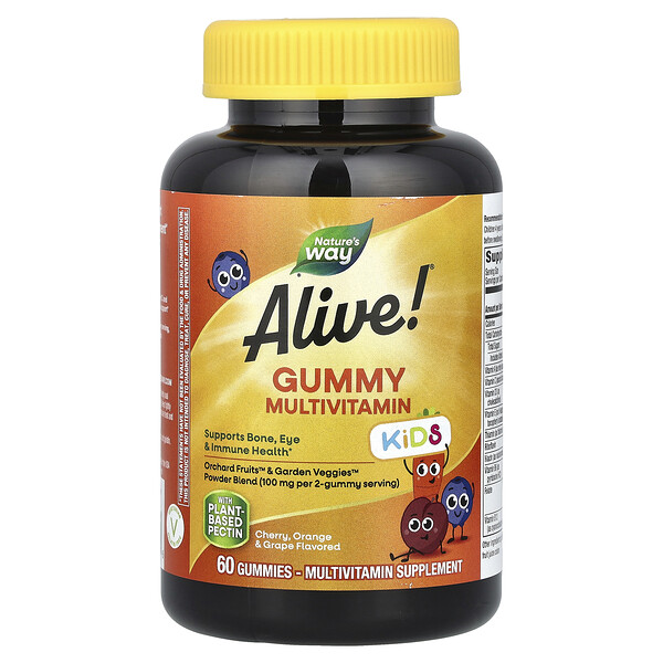 Nature's Way Alive! Kids, Gummy Multivitamin, Cherry, Orange & Grape , 60 Gummies