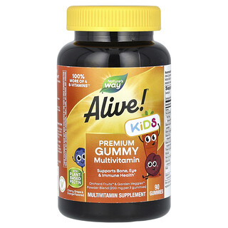 Nature's Way, Alive!, Suplemento multivitamínico prémium en gomitas para niños, Cereza, uva y naranja, 90 gomitas