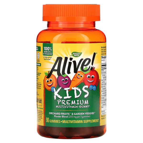 Nature's Way, Alive! Kids ;Premium Multivitamin, Premium-Multivitamin für Kinder, Kirsche, Orange und Traube, 90 Fruchtgummis