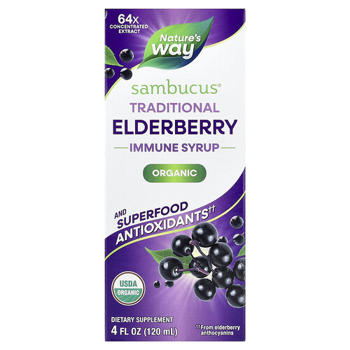 Nature's Way, Sambucus®, traditsiooniline immuunsiirup, leedrimarjadega, vanuses 7+, 120 ml