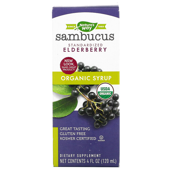 Nature's Way, Organic Sambucus, Elderberry Syrup, Standardized, 4 fl oz (120 ml)