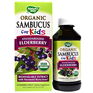 Nature's Way, Organic Sambucus for Kids, Standardized Elderberry, Berry Flavor, 4 fl oz (120 ml)