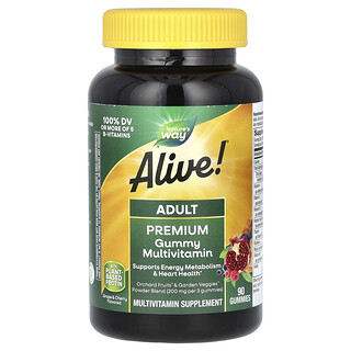 Nature's Way, Nažive! Prémiové gumové cukríky pre dospelých multivitamín, hrozno a čerešňa, 90 gumových cukríkov