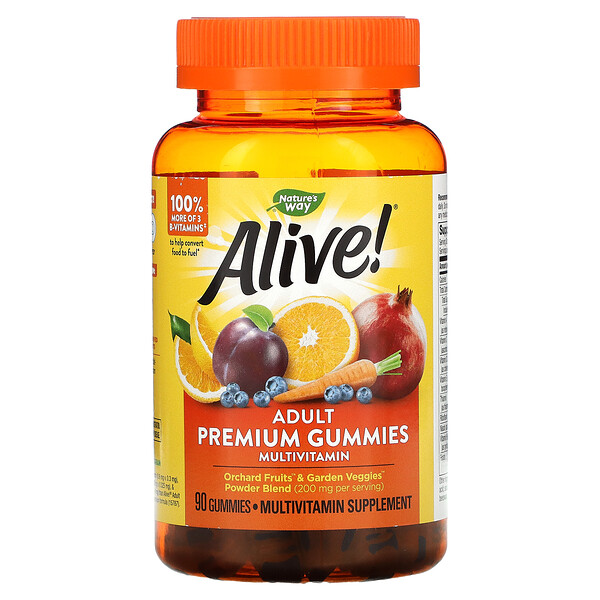 Nature's Way, Alive! Adult Premium Gummies Multivitamin, Grape and Cherry, 90 Gummies