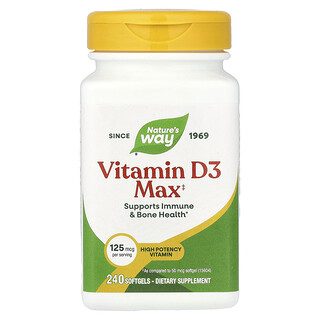 Nature's Way, Vitamin D3 Max, 125 mcg (5,000 IU), 240 Softgels