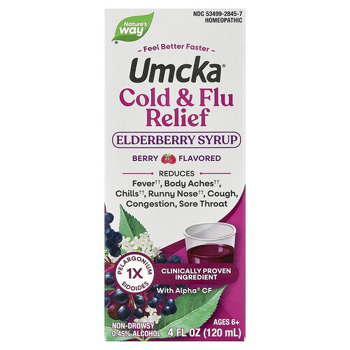 Nature's Way, Umcka®, Cold & Flu Relief Elderberry Syrup, Ages 6+, Berry, 4 fl oz (120 ml)