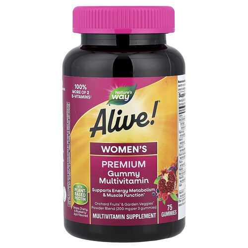 Nature's Way Alive! Women's Premium Gummy Multivitamin, Grape, Cherry & Blueberry Acai, 75 Gummies