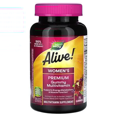 Nature's Way, Alive!, Gomitas multivitamínicas prémium para mujeres, Asaí, uva, cereza y arándano azul, 75 gomitas