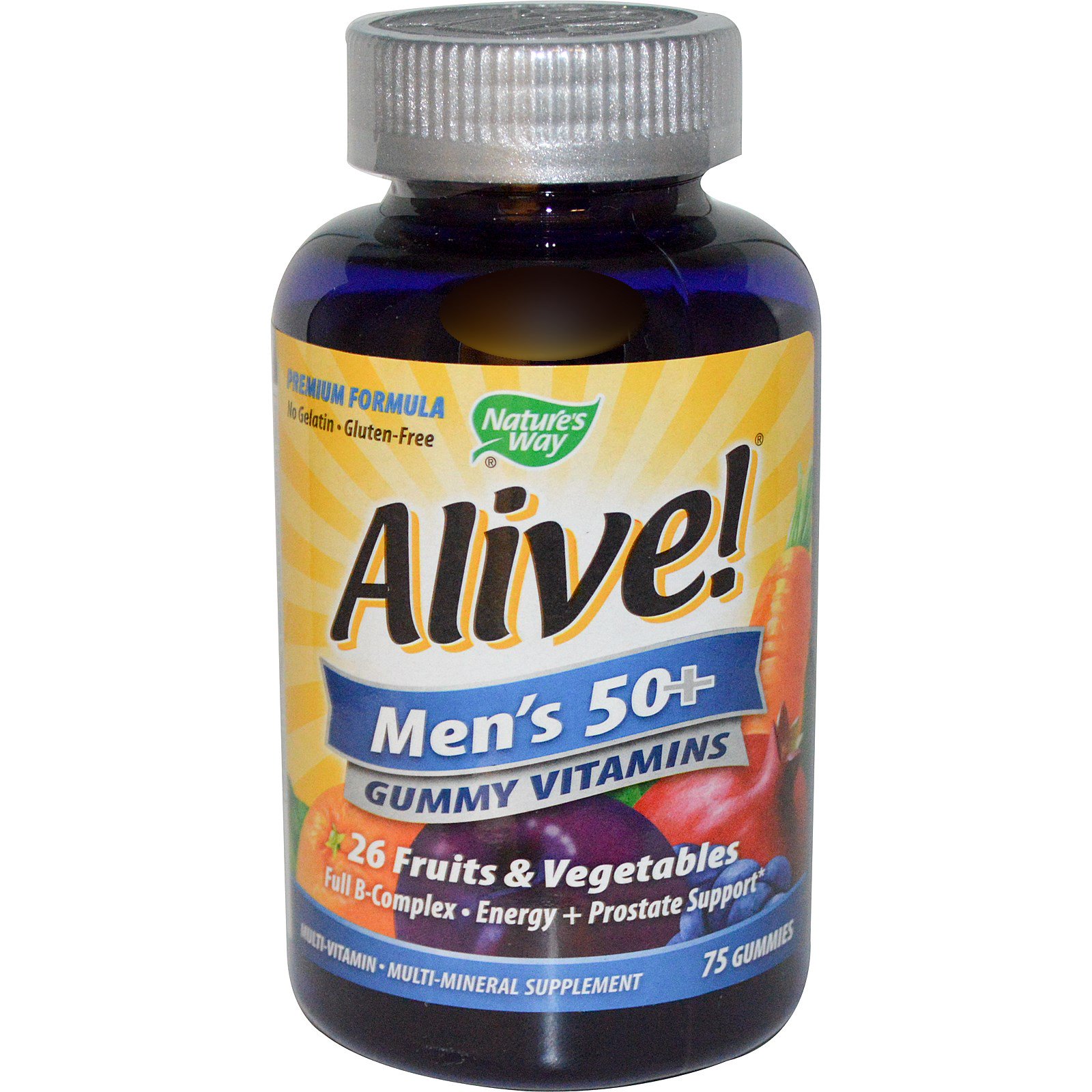 Nature's Way, Alive! Жевательные мультивитамины и мультиминералы для мужчин 50+, 75 жевательных мармеладок