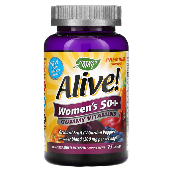 Nature's Way‏, Alive! ויטמינים בסוכריות גומי לנשים 50+, טעמי פירות, 75 סוכריות גומי