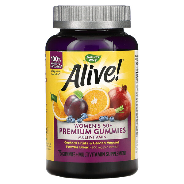 Alive! 50 歲以上女性軟糖維生素，櫻桃和葡萄味，75 粒軟糖