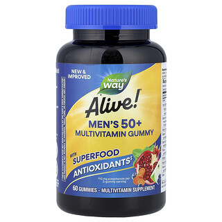Nature's Way, Alive!®, Gommes multivitaminées pour hommes de 50 ans et plus, Fruits, 60 gommes