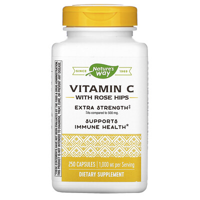 Nature's Way витамин С с плодами шиповника, повышенная сила действия, 1000 мг, 250 капсул