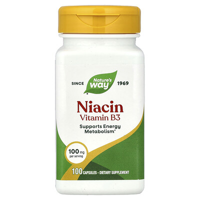 Nature's Way, Niacina, Vitamina B3, 100 mg, 100 cápsulas