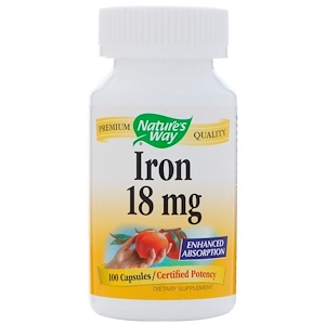 Nature's Way, Iron, 18 mg, 100 Capsules