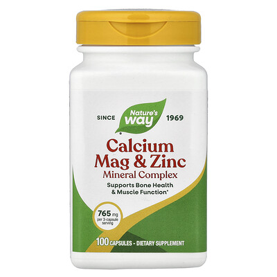 Nature's Way, Complejo mineral de calcio y zinc, 765 mg, 100 cápsulas (255 mg por cápsula)