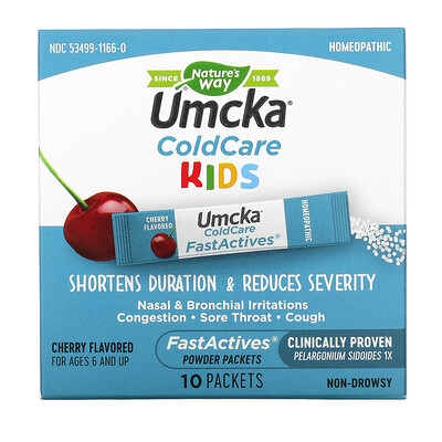 

Nature's Way Umcka ColdCare Kids FastActives For Ages 6 and Up Cherry 10 Powder Packets