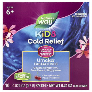 Nature's Way, Umcka®, Alivio para el resfriado en niños, FastActives®, Para niños de 6 años en adelante, Cereza, 10 sobres de polvo, 0,7 g (0,024 oz) cada uno