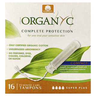 Organyc, тампоны для женского здоровья, компактные, Super Plus, 16 штук