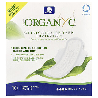 Organyc, Toallitas de algodón orgánico, Flujo pesado - noche, 10 toallitas