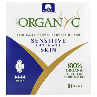 Organyc, Organic Cotton Pads, Heavy Flow, 10 Pads