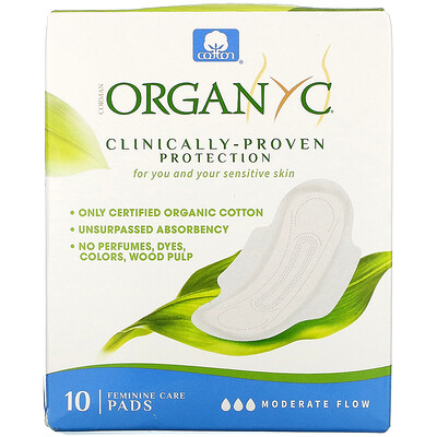 Купить Organyc Органические хлопковые прокладки, для умеренного объема выделений, 10 шт.