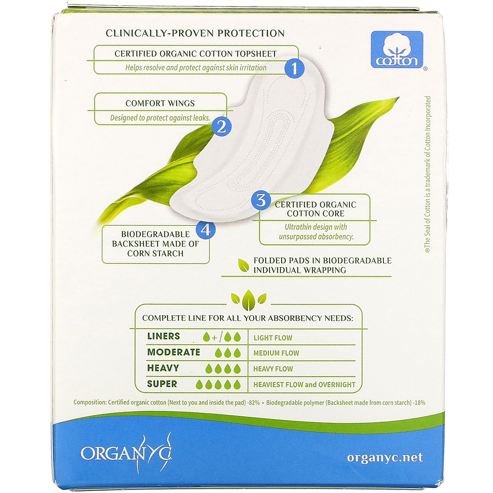 Organyc Organic Cotton Pads Moderate Flow 10 Pads Iherb 