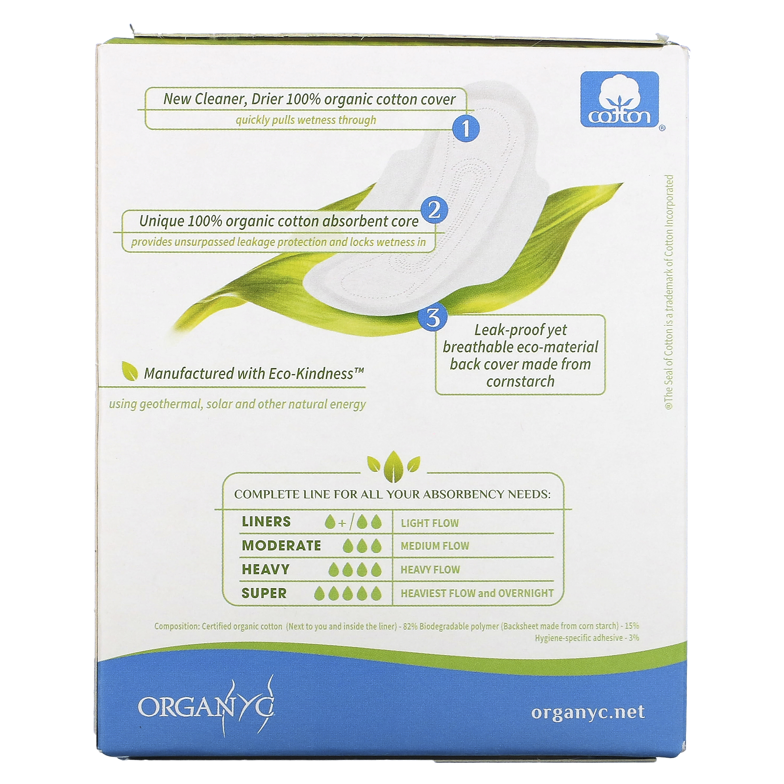 Organyc, Organic Cotton Pads, Moderate Flow, 10 Pads