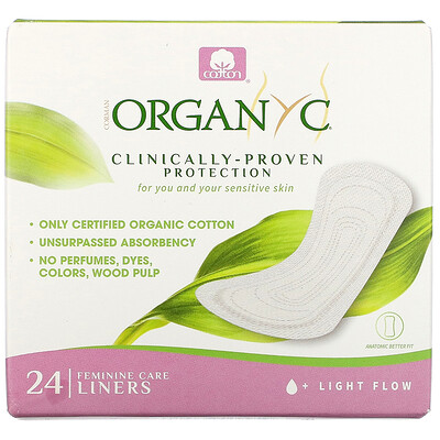 Купить Organyc Ежедневные прокладки из органического хлопка, в индивидуальной упаковке, для небольшого объема выделений, 24 шт.