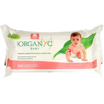 Organyc Organic Cotton Baby Wipes, Sensitive Skin, 60 Wipes
