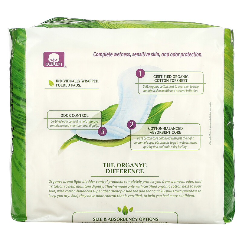 Organyc, Bladder Control Pads, Moderate, 20 Pads