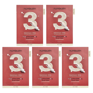 Numbuzin, No.3 Tingle-Pore Softening Beauty Sheet Mask, 5 Sheets, 0.91 fl oz (27 ml) Each