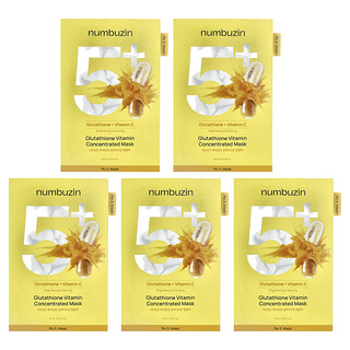 Numbuzin, Koncentrovaná kozmetická maska s vitamínom glutatión č. 5, 5 plátov, každý s objemom 27 ml