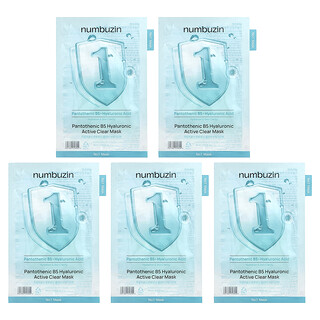 Numbuzin, No.1 Pantothenic B5 Hyaluronic Active Clear Beauty Mask, 5 Sheets, 0.87 fl oz (26 ml) Each