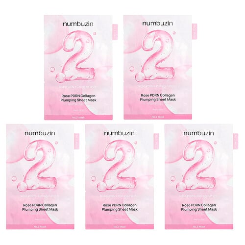 Numbuzin, No.2 Rose PDRN Collagen Plumping Beauty Sheet Mask, 5 Sheets. 1.11 fl oz (33 ml) Each