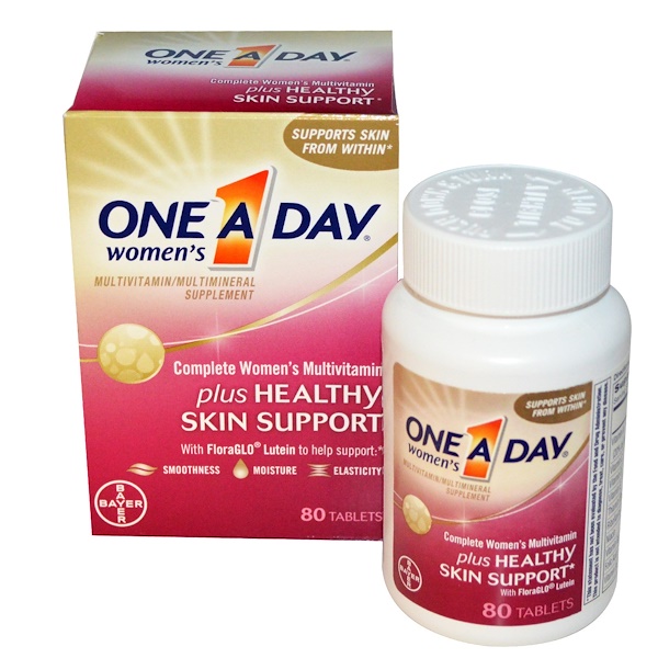 One-A-Day, Одна таблетка в день, витамины для женщин, плюс поддержка здоровой кожи 80 таблеток (Discontinued Item) 