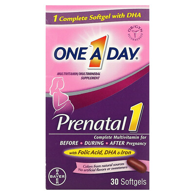 

One-A-Day Prenatal 1 with Folic Acid DHA & Iron Multivitamin/Multimineral Supplement 30 Softgels