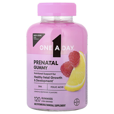 One-A-Day, Gomitas prenatales para mujeres con ácido fólico y DHA, 120 gomitas