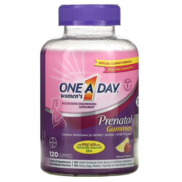 One-A-Day, Women's Prenatal Gummies with Folic Acid and DHA, Multivitamin/Multimineral Supplement, 120 Gummies