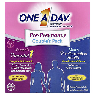 One-A-Day, Paquete para parejas pre-embarazo, Prenatal 1 (30 cápsulas blandas) y Pre-concepción hombres (30 tabletas)